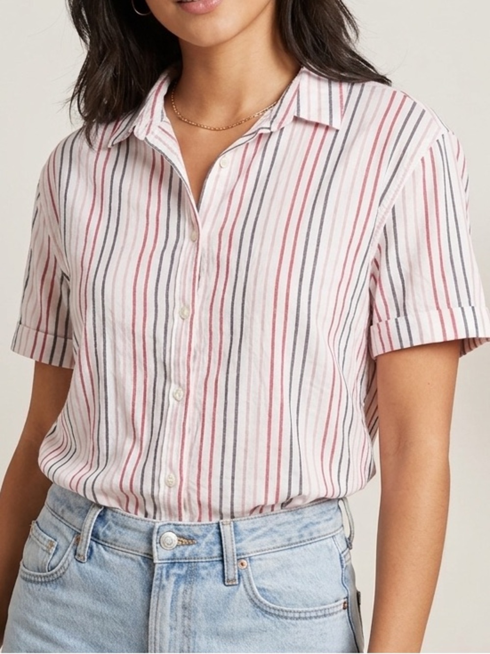 dip Pink and White Striped Short-Sleeve Button-Down Shirt
